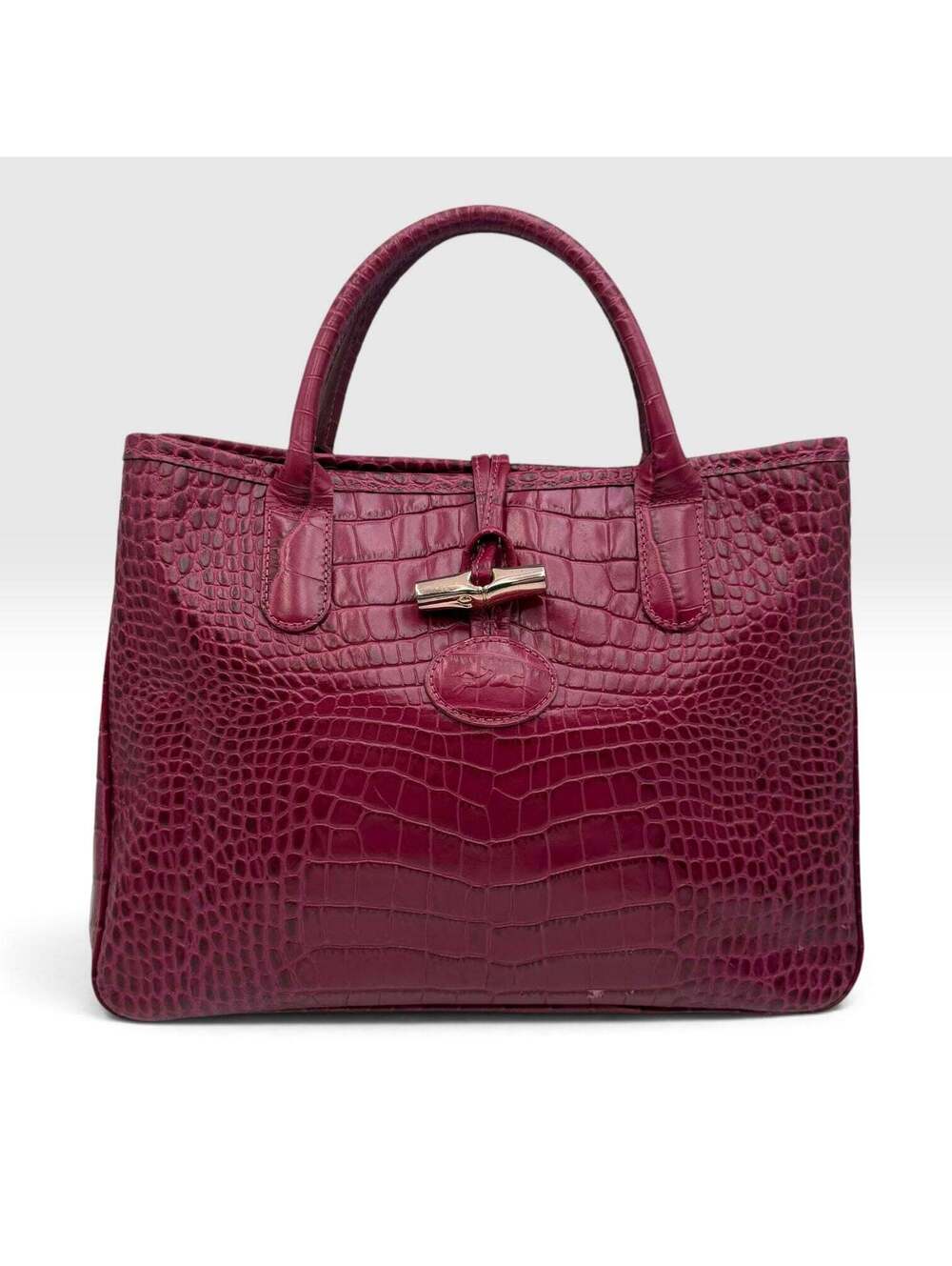 Longchamp Roseau CrocodileEmbossed Leather Tote by Philippe Cassegrain 2000s